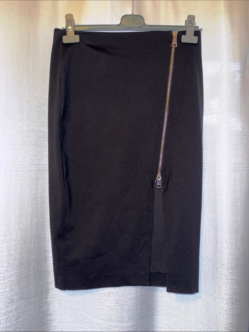 bebe Black Pencil Skirt with Diagonal Gold Zipper